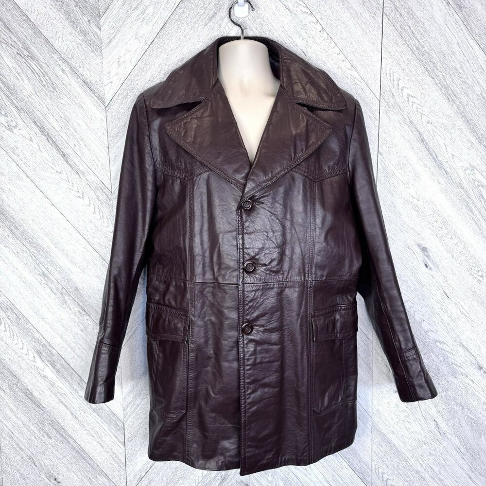 Vintage 70s Leather Jacket Size Large Brown Hipster Hippie Retro Western Cowboy